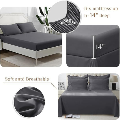 JOLLYVOGUE Oversized Queen Comforter Set, Ultra-Soft Bed in a Bag Oversized Queen Size 7 Pieces, Oeko-TEX Certified Bedding Set with Down Alternative Comforter, Sheets, Pillowcases & Shams, Dark Grey