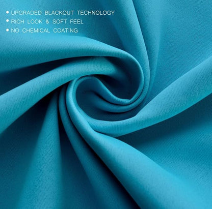 MIUCO 1 Pair Thermal Insulated Grommet 52-Inch-by-63-Inch Blackout Window Curtain Panels with 2 Tie Backs, Turquoise