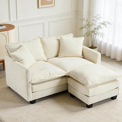 Loveseat Sofa with Ottoman, 50'' Modern L-Shape Cloud Couch Sofa Loveseat with 22'' Ottoman for Small Space/Apartment/Office/Living Room 8834-BEIGE-L
