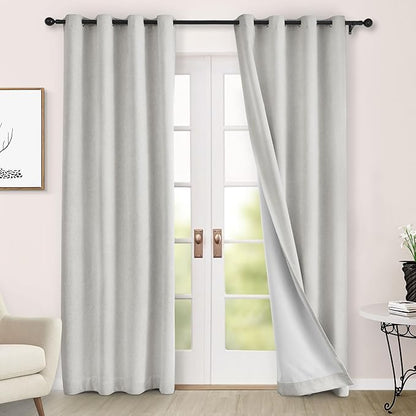Macochico 52" Wx108 L 100% Blackout Curtains Extra Long Thermal Insulated Chenille Curtains for Living Room Bedroom Auditorium Home Theater White Grommet Curtains with Tieback Classic 1 Panel