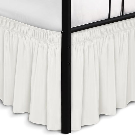 Biscaynebay Wrap Around Bed Skirts with Split Corners for King Beds 18" Drop, Ivory Adjustable Elastic Dust Ruffles Easy Fit Wrinkle Resistant Silky Luxurious Fabric Machine Washable