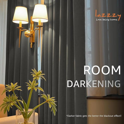 Lazzzy Velvet Blackout Curtains Thermal Insulated Room Window Drapes Super Soft Luxury Curtains for Living Room Bedroom Rod Pocket 2 Panels, Grey, 42" W x 63" L