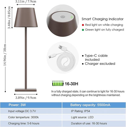 2 Packs LED Cordless Table Lamp, Rechargeable Battery Desk lamp 5500mAh Battery Operated Stepless Dimming Modern Portable Table Light for Restaurant/Table/Bedroom/Outdoor IP54 Waterproof (Rust Red)