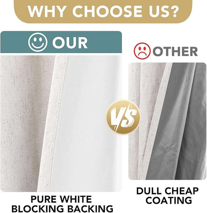 H.VERSAILTEX Primitive Linen Curtains 100% Blackout Curtain Drapes Burlap Fabric Curtains with White Thermal Insulated Liner, Grommet Top Drapes Living Room/Bedroom (2 Panels, 42 x 54 Inch, Ivory)