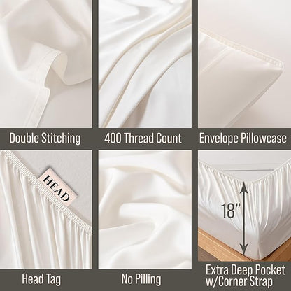 Bella Coterie Luxury Bamboo Viscose Split King Size Sheet Set | 2 Fitted Sheets for Sleep Number & Adjustable Beds | 100% Organically Grown | Cooling & Ultra Soft | 18” Deep Pocket [Ivory]