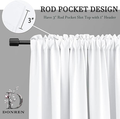 DONREN Patio Door Half Blackout Curtain Panels,108 inch Length Ceiling to Floor Extra Long Energy Efficient Drapes Curtains for Sliding Glass Door(Pure White,2 Pieces,5FT x 9FT,W 60 x L108)