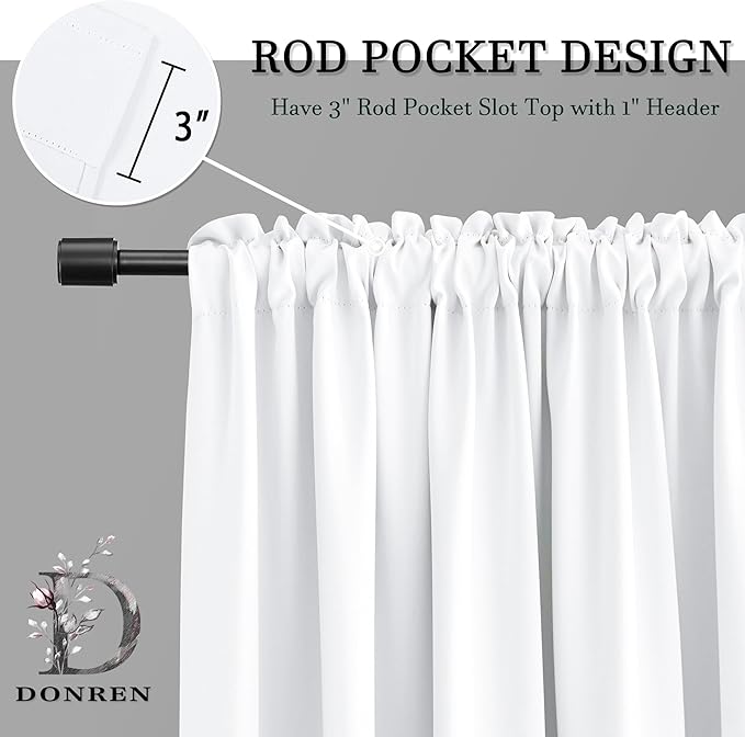 Pure White 50% Light Reducing Curtains 90 Inches Long - Room Darkening Thermal Insulated Drapes Window Treatment Curtains for Living Room Patio Door,2 Panels,W 52 x L 90 Inch