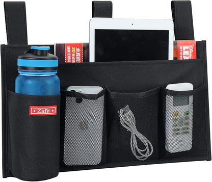Zafit Hanging Bedside Caddy, Bedside Storage Organizer for Magazine, Phone, Remote control (5 Pockets-Black)