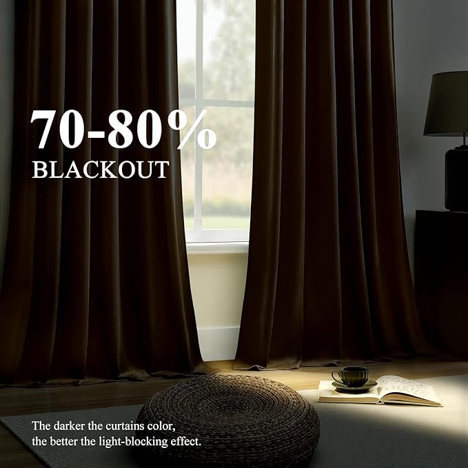 AUSSPVOCT Brown Velvet Curtains 84 Inches for Bedroom, Room Darkening Drapes Super Soft Elegant Thermal Insulated Soundproof Window Curtains for Living Room, Back Tab Rod Pocket, W52 x L84, 2 Panels