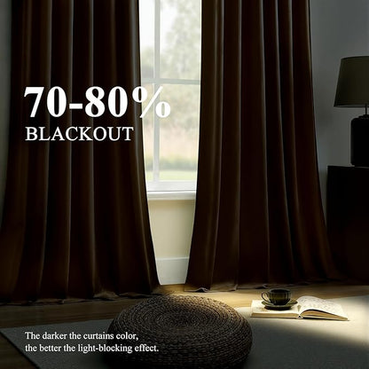 Brown Brown Velvet Curtains 96 Inches for Bedroom, Light Blocking Thermal Curtain Elegant Soundproof Soft Luxury Room Darkening Window Drapes for Living Room, Back Tab Rod Pocket, W52 x L96, 2 Pcs
