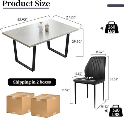 5 Piece Dining Table Set, 42.9 Inch Modern Kitchen Dining Table and Leather Dining Chairs for Kitchen Dining Room (Table + 4 Black Chairs)