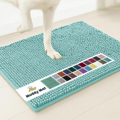 Muddy Mat® Shown on TV–Super Absorbent Microfiber Dog Door Mat for Muddy Paws, Non-Slip Washable Pet Rug, Quick Dry Chenille Entryway Carpet, Machine Washable Indoor Outdoor mat–Seafoam Green 28"x18"