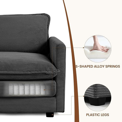 ROWHY Single Armchair with Ottoman, Modern Corduroy Cloud Couch with Convertible Chaise, Upholstered Sofa Set for Living Room and Office, Dark Grey