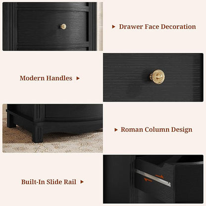 AuraCurve Tall 5-Drawer Chest, Elegant Dresser with Five Arc Fronts, Roman Column Decor, Slim Floor Standing Storage Cabinet, 48.6x23.6x15.7 Inches(Black, 5 Drawer)