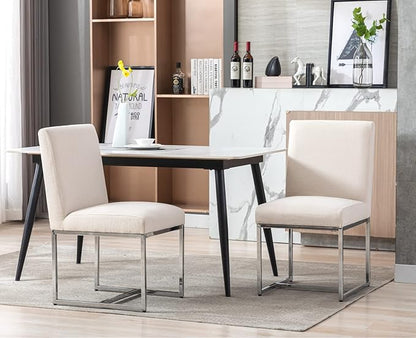 CIMOTA Modern Dining Chairs Set of 6, Upholstered Dining Room Chairs Armless Guest Side Chair with Chrome Base for Dining Room/Kitchen, Beige, 6PCS