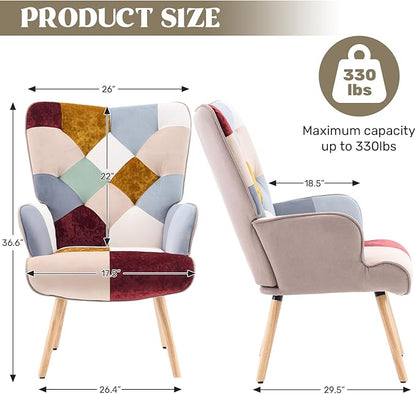 Joysoul Living Room Accent Chair Modern High Back Arm Chair, Golden Burgundy Bohemian Style Chairs for Bedroom Waiting Room