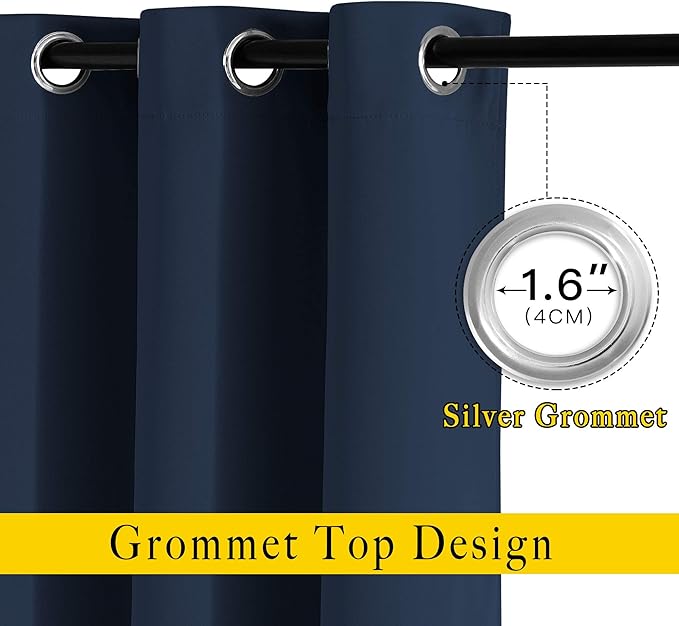 NICETOWN Room Darkening Curtains Blackout 40 inch Curtains for Kitchen, Navy Blue Grommet Solid Window Treatments Sound Reducing for Bedroom, 2 Panels, W37 x L40, 2 Panels