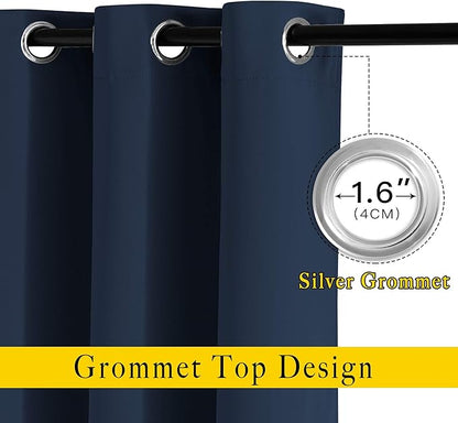 NICETOWN Blackout Curtains & Drapes for Kitchen - Thermal Insulated Solid Grommet Top Blackout Panels/Draperies for Bedroom/Living Room (Navy, 1 Pair, 34 x 50 Inch)