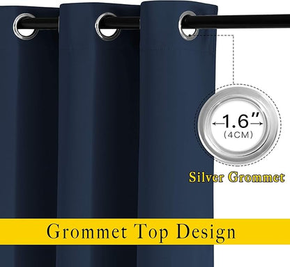 NICETOWN Navy Blue Kitchen Window Curtains 36 inches Long, Grommet Blackout Short Window Treatments Thermal Drapes for Bedroom, 2 Panels, W52 x L36