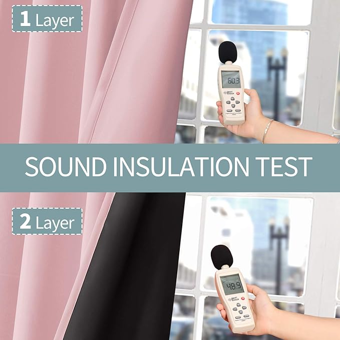BGment Baby Pink 100% Blackout Curtains for Nursery Bedroom 72 Inch Length 2 Panels, Thermal Insulated Full Light Blocking Grommet Noise Cancelling Window Curtains for Girls Room, 52 Inch Wide Each