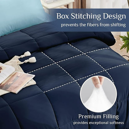 JOLLYVOGUE Twin XL Comforter Set, Ultra-Soft Bed in a Bag Twin XL Size 5 Pieces, Oeko-TEX Certified Bedding Set with Down Alternative Comforter, Sheets, Pillowcases & Shams, Navy & Light Blue