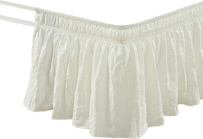 Lush Decor Ruched Ruffle Elastic Easy Wrap Around Bedskirt, Queen/King/Cal King, Polyester, Ivory