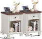 SAVOR LIFE Farmhouse End Tables Living Room Set of 2, Rustic Wood Nightstand with 1 Drawer, Bedside Table with Open Shelf for Bed Room, Side Table for Living Room, White