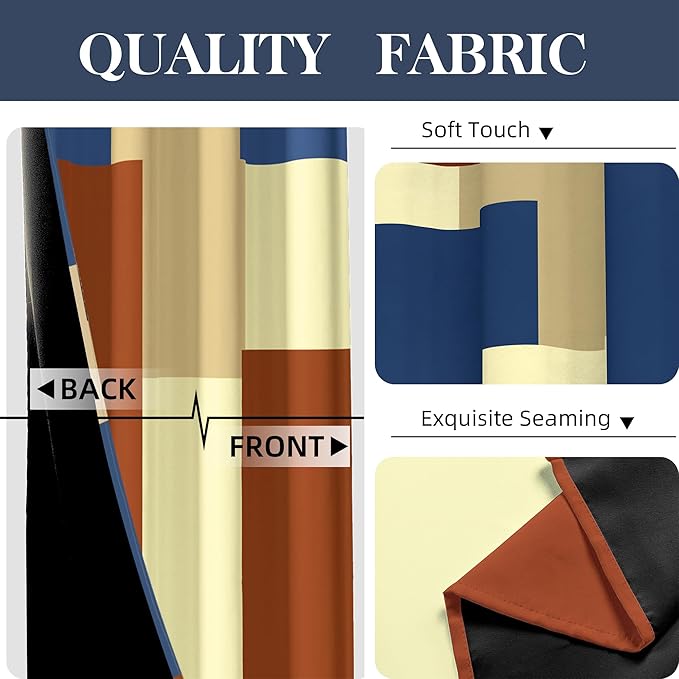 Terracotta Blue 100% Blackout Curtains for Bedroom 96 inch Long 2 Panels Set Modern Abstract Geometric Black Out Curtains Insulated Room Darkening Window Drapes for Living Room, 52Wx96L