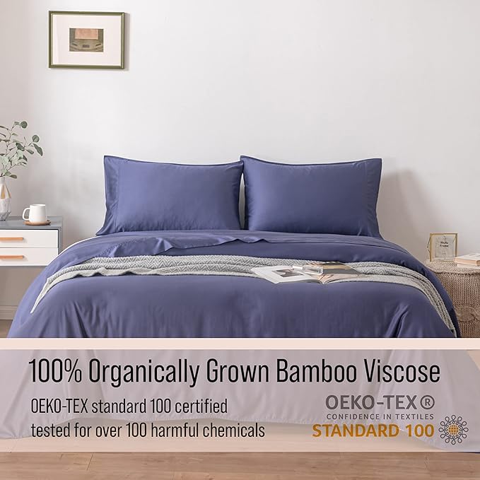 Bella Coterie Luxury Bamboo Viscose Full Size Sheet Set | 100% Organically Grown | Ultra Soft | Cooling for Hot Sleepers | 18" Deep Pocket [Twilight Blue]