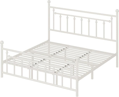 Allewie 14 Inch King Size Metal Platform Bed Frame with Victorian Vintage Headboard and Footboard/Mattress Foundation/Under Bed Storage/No Box Spring Needed/Easy Assembly/Noise Free/White