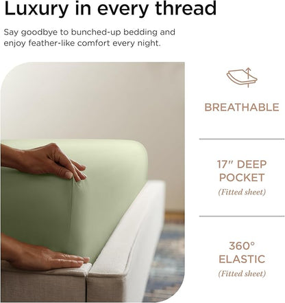 Threadmill Luxury Supima Cotton Sheets, 1200 Thread Count Soft 100% Cotton Sheets for King Size Bed, 4 Pc Sage Green King Bed Sheets Set, 5-Star Egyptian Hotel Quality with Elasticized Deep Pocket