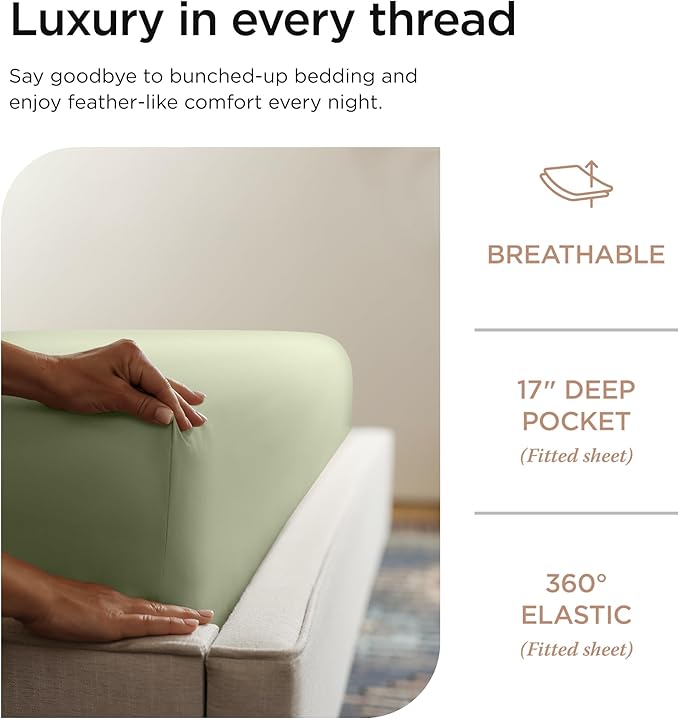 Threadmill Luxury Supima Cotton Sheets, Luxury 1200 Thread Count Soft 100% Cotton Sheets for Full Size Bed, 4 Pc Sage Green Bed Sheets Full Set, 5-Star Hotel Quality Deep Pocket Bed Sheets Set
