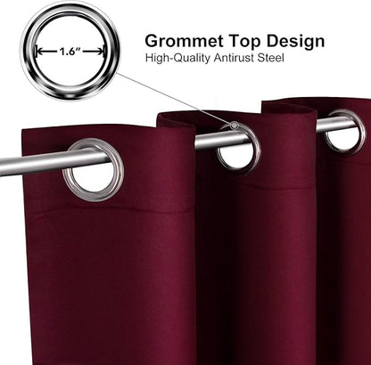 ChrisDowa Small Window Curtains for Kitchen and Bedroom - Grommet Short Thermal Insulated Room Darkening Curtains (2 Panels, Burgundy Red, 36 x 24 Inch)