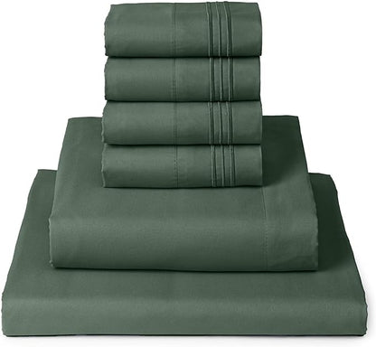 Mellanni King Sheet Set - 6-Piece Iconic Collection Bedding, (Including 4 Pillowcases), 16-Inch Deep Pocket, Easy Care, Extra Soft, Cooling Sheets, Brushed Microfiber - Emerald Green