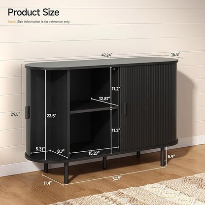ONBRILL 48" Sideboard Buffet Cabinet with Storage, Storage Cabinet with Sliding Door & Adjustable Shelf, Modern Accent Coffee Bar Console Table for Kitchen, Entryway, Black