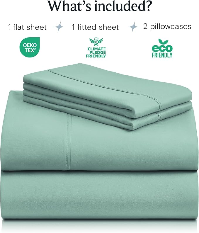 LuxClub 4 PC King Sheet Set, Deep Pockets Wrinkle Free Cooling Bed Sheets Hotel Bedding for Women, Men, Includes 1 Fitted Sheet, 1 Flat Sheet and 2 Pillowcases-Soft Light Teal