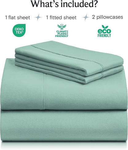 LuxClub 4 PC Queen Sheet Set, Deep Pockets Wrinkle Free Cooling Bed Sheets Hotel Bedding for Women, Men, Includes 1 Fitted Sheet, 1 Flat Sheet and 2 Pillowcases-Silky Soft Light Teal