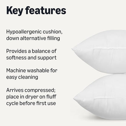 Amazon Basics Square Hypoallergenic Pillow Insert, Sofa Bed Couch Decorative Stuffer, 20", 4 Pack