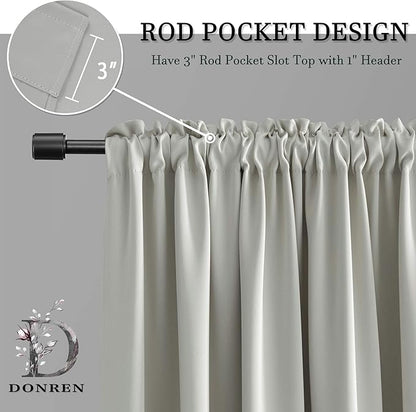 DONREN Patio Blackout Curtain Shades - Home Decoration Thermal Insulated Rod Pocket Blackout Draperies/Drapes for Kitchen (2 Panels, 60 inches x 96 inches, Light Grey)