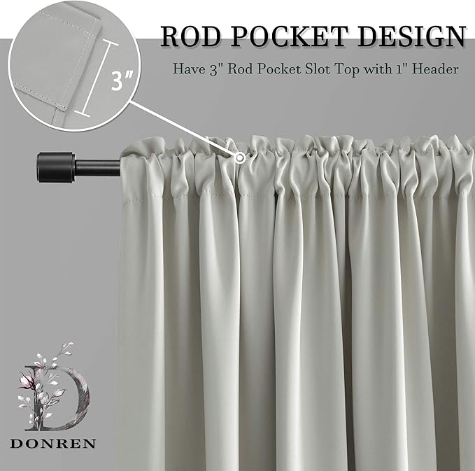 DONREN Light Gray Blackout Curtains - All Season Thermal Insulated Rod Pocket Room Darkening Curtains for Bedroom (2 Panels,42 W x 72 Inch Length)