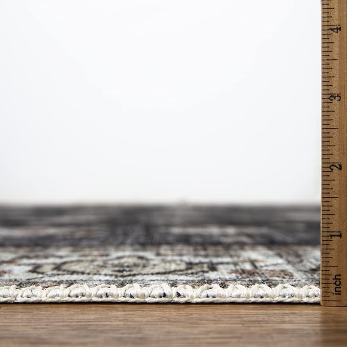 Bloom Rugs Washable Non-Slip 5' x 7' Rug - Black/Ivory Traditional Area Rug for Living Room, Bedroom, Dining Room, and Kitchen - Exact Size: 5' x 7'
