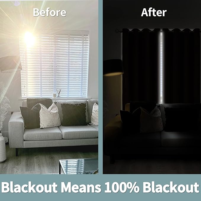 BGment Thermal Insulated 100% Blackout Curtains for Bedroom with Black Liner, Double Layer Full Room Darkening Noise Reducing Grommet Curtain (52 x 90 Inch, Brown, 2 Panels)