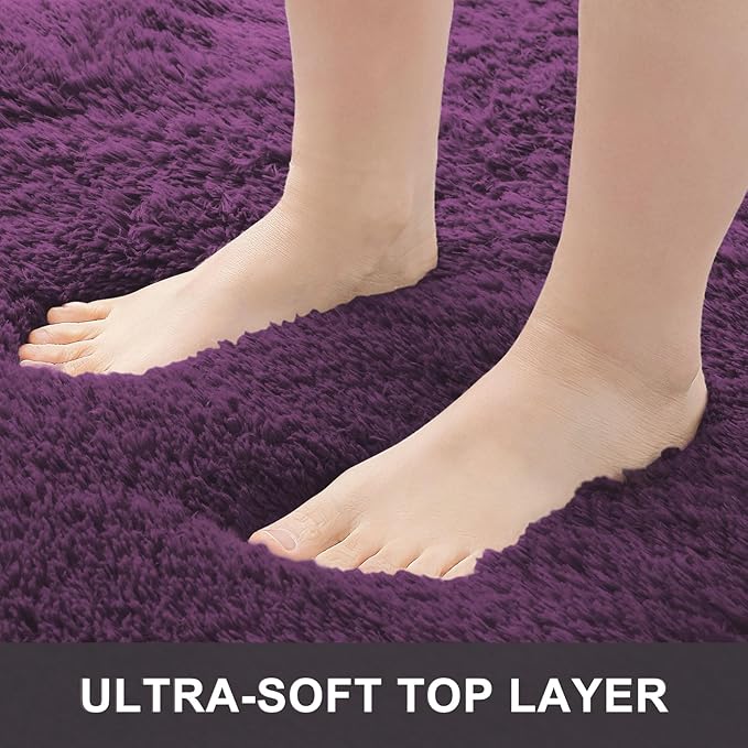 OLANLY 5x8 Machine Washable Large Area Rugs for Living Room, Bedroom, Soft Fluffy Shaggy Bedside Rug, Indoor Floor Carpet for Kids Girls and Boys, Dorms, Nursery, Home Decor Aesthetic, Dark Purple