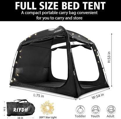 Bed Tent Bed Canopy Breathable 100% for Adult and Kids- Original Design Light Reduction 93% Sleeping Dream Tents Indoor Portable Big Space with String Light 3 Doors Twin Full Queen King Size
