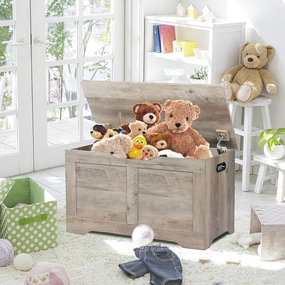 Timberer 31.5" Storage Chest, Wooden Storage Bench, Lift Top Toy Chest with 2 Safety Hinges, Large Toy Box, Entryway Shoes Bench for Living Room, Bedroom, Grey