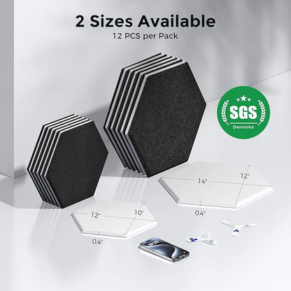 Self-Adhesive Acoustic Panels [390 lbs/yd³ Ultra-High Density], 2nd Generation Sound Absorbing Panel, Professional Level Sound Panel, Polyester Soundproof Foam [Size L, White & Black]
