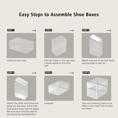 SEE SPRING 12 Pack Shoe Storage Box, Clear Plastic Stackable Shoe Organizer for Closet, Space Saving Foldable Shoe Rack Sneaker Container Bin Holder