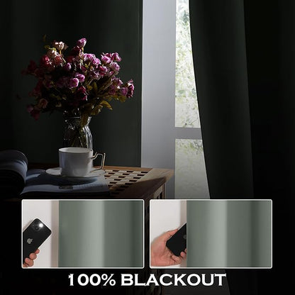 KGORGE 4-in-1 Soundproof Anti Dust 100% Blackout Curtains with Melt-Blown Layer Noise Reducing Thermal Insulating Window Drapes for Bedroom Nursery, W 52 x L 84, Sage Green, 2 Panels