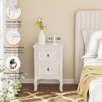 Bonnlo White Nightstand, Tool-Free Setup Night Stand, 2 Drawer Bedside Table for Bedroom, Easy & Quick Install Small Nightstands, Girls Nightstand for Bedroom, Side Table, End Table for Small Spaces