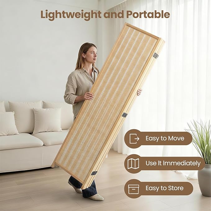 5 Panel Room Divider and Extra Wide Folding Privacy Screen, 79" W x 67" H, Bamboo Room Divider for Room Separation.